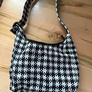 BAGGU Mini Nylon Shoulder Bag Black & White Pixel Gingham